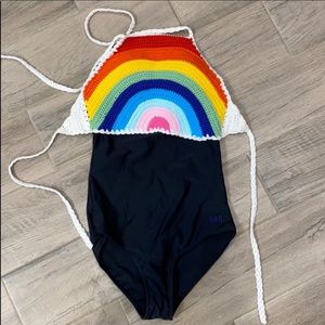 M Rad Swimsuit crochet rainbow top
